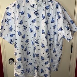 Ralph Lauren Blue Sailboat Polo Bear Print Men's Button up Shirt
